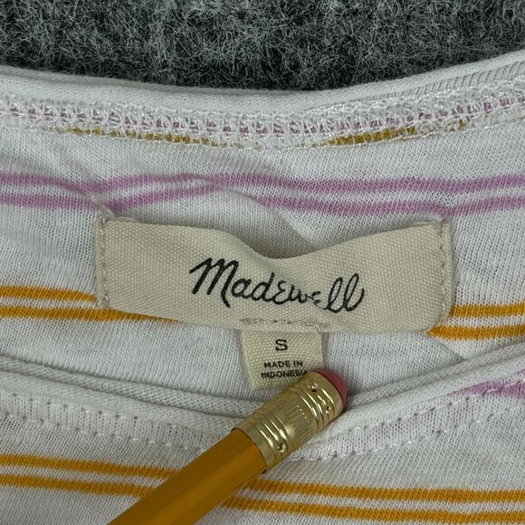 Madewell Shirt Womens Small Striped Short-Sleeve Crew-Neck Oversized Linen Blend - Picture 4 of 9